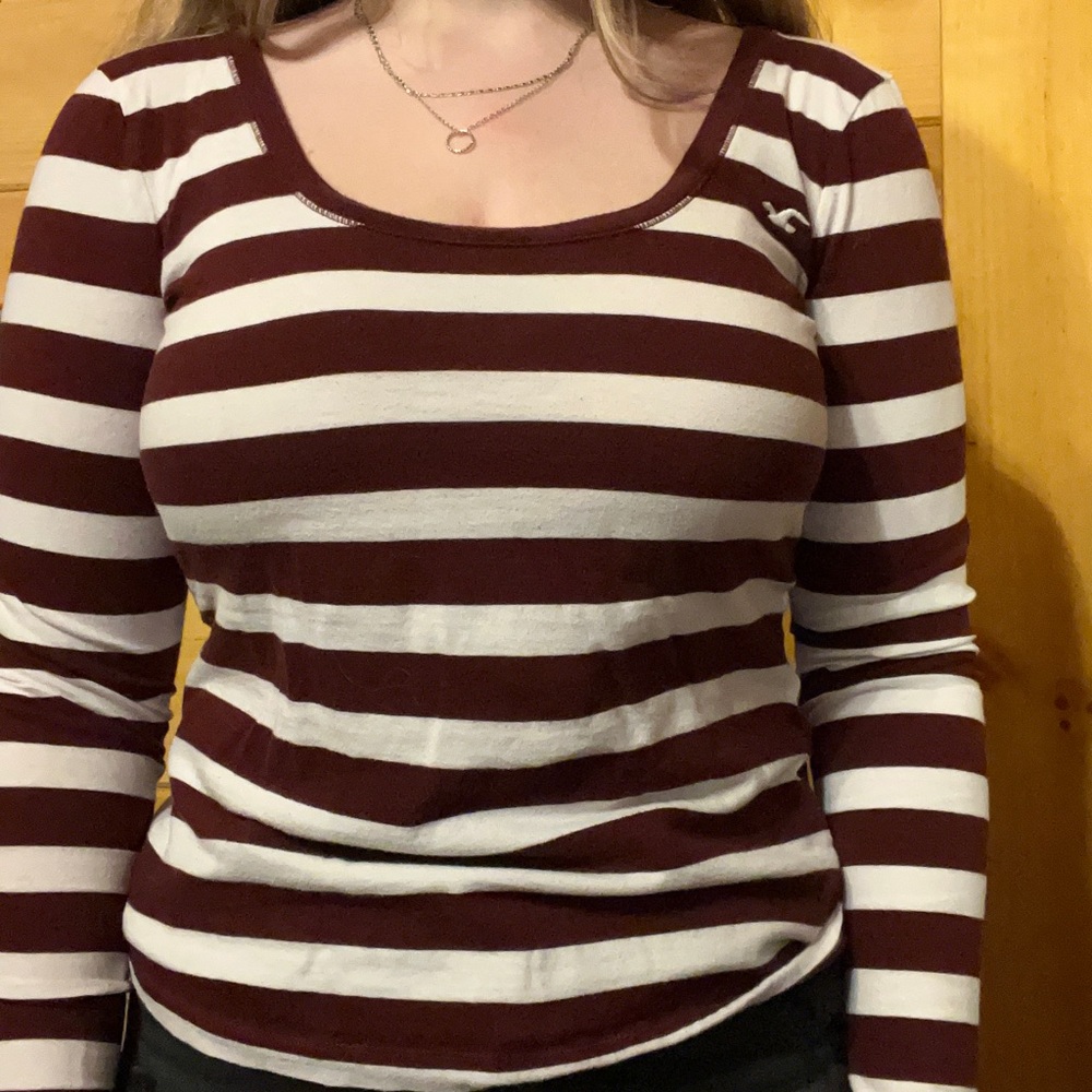 Hollister red stripe long sleeve scoop neck shirt